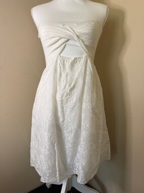 Princess Polly White Strapless Eyelet Twist Cutout Sundress